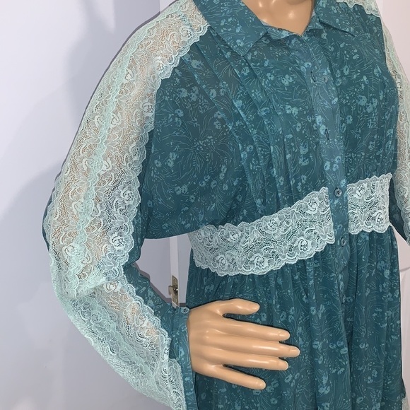 FREE People green combo Sheer Romance Mini Dress size Small - Picture 4 of 16